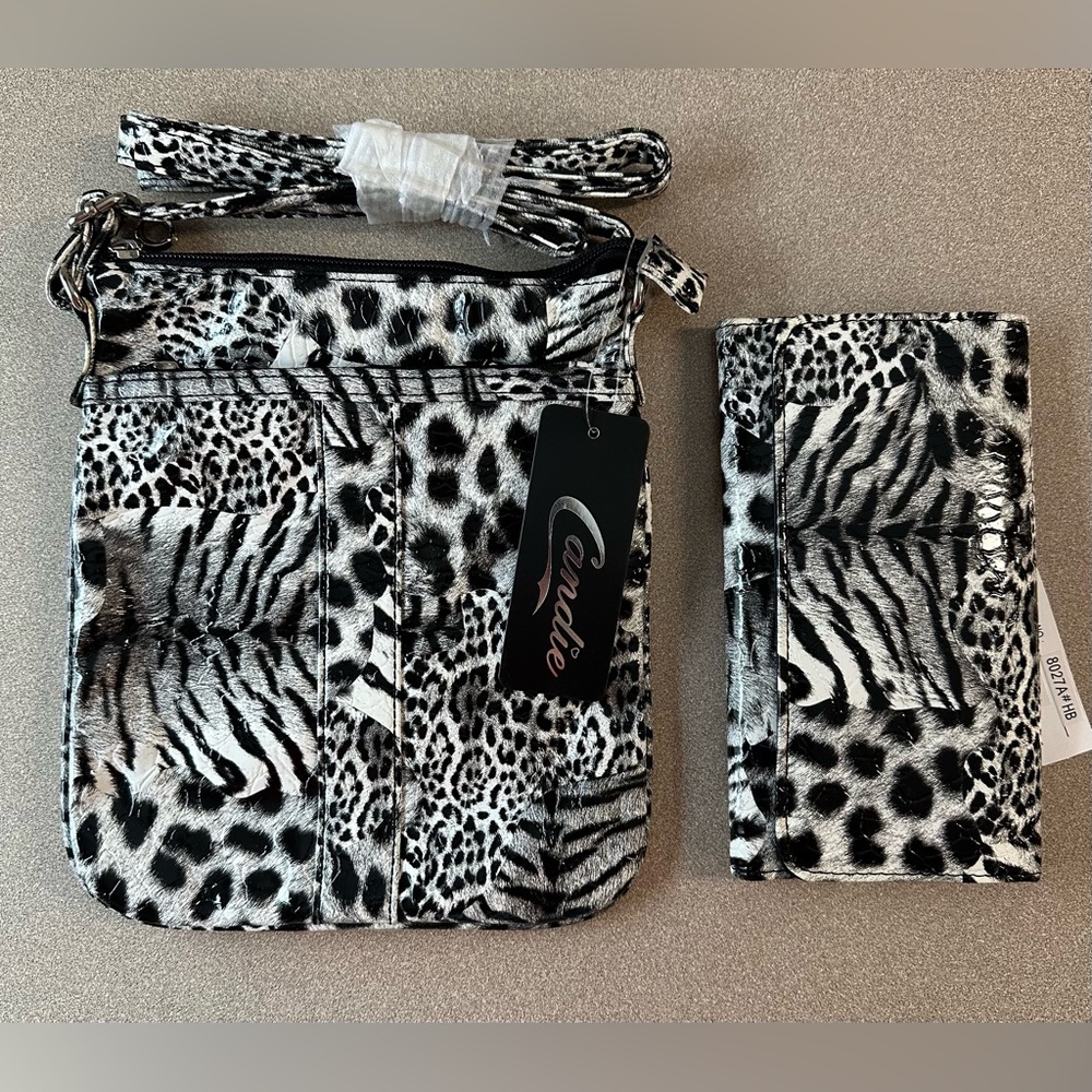 Vegan Patent Leather Animal Print Crossbody Purse & Wallet set - NWT